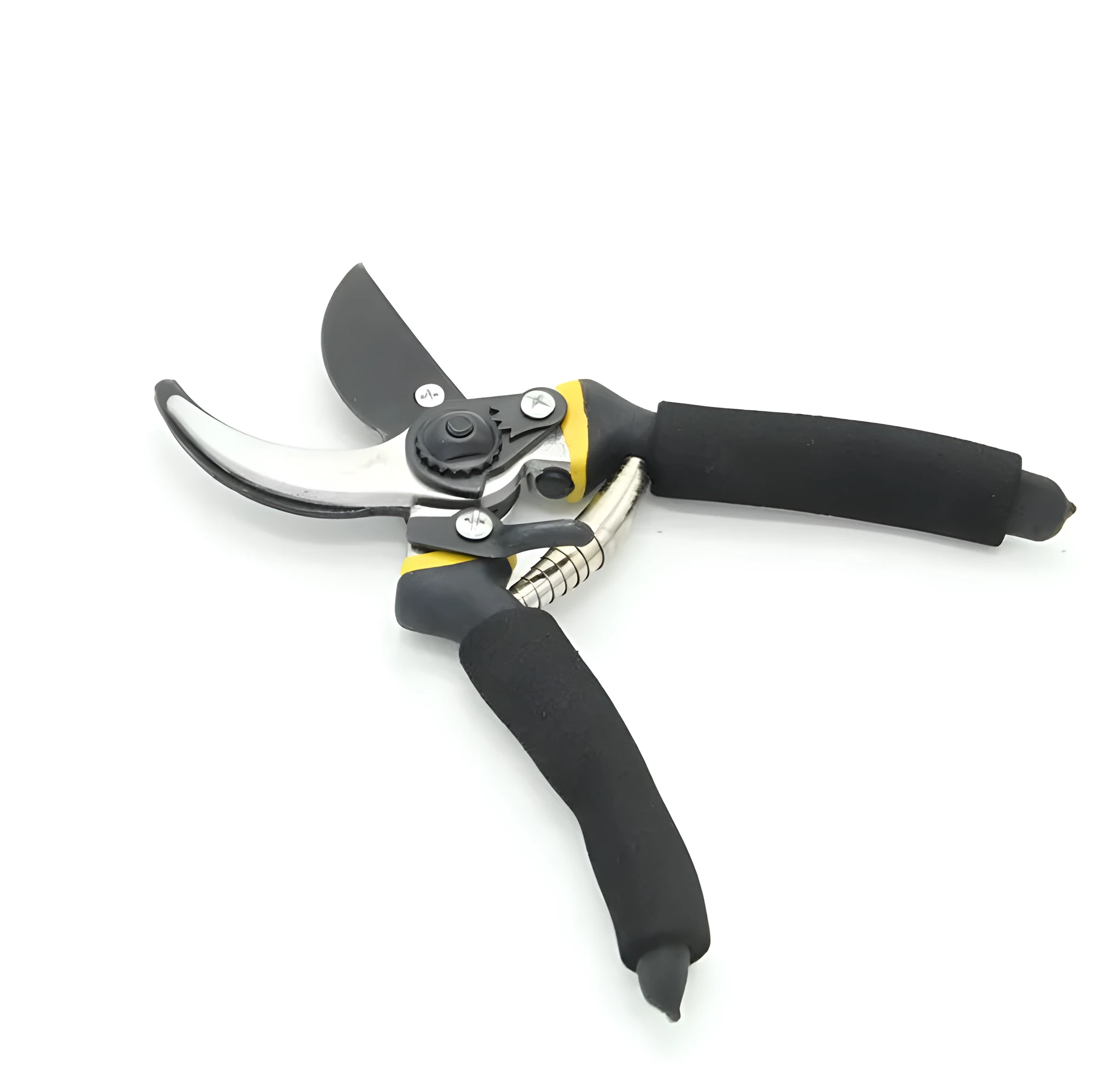 Yellow garden pruning shears with Teflon-coated steel blade and PVC handle, 200mm length