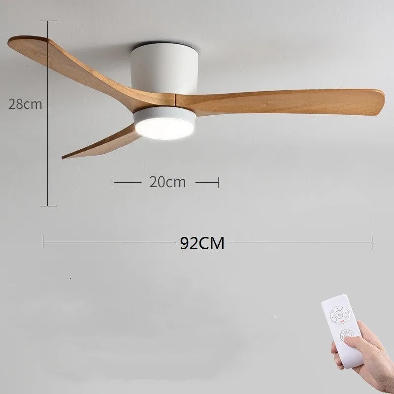 Fan pendant lamp with wooden blades and PVC shade in black, 36 inch, with remote control