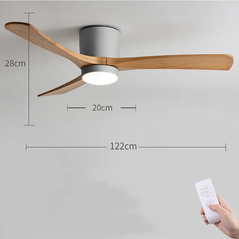 Fan pendant lamp with wooden blades and PVC shade in black, 36 inch, with remote control