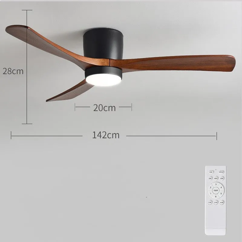 Fan pendant lamp with wooden blades and PVC shade in black, 36 inch, with remote control