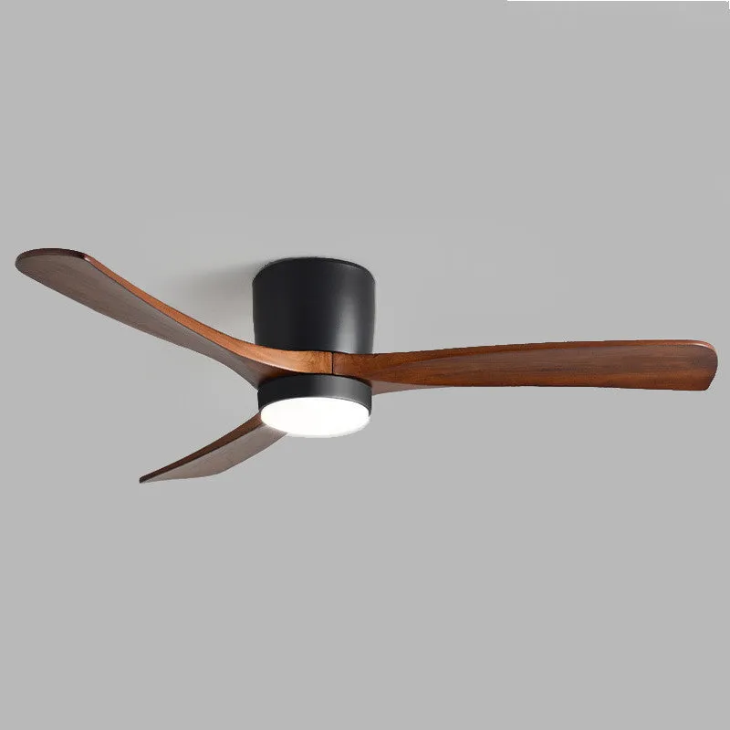 Fan pendant lamp with wooden blades and PVC shade in black, 36 inch, with remote control