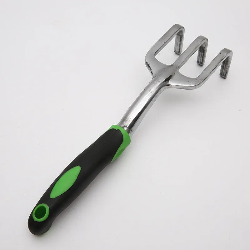 13-piece garden tool set with alloy steel tools and aluminium handles in a storage bag on a wooden table