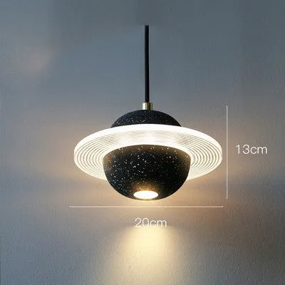 Red single-head chandelier with iron frame and marble-quality shade for bedroom bedside use