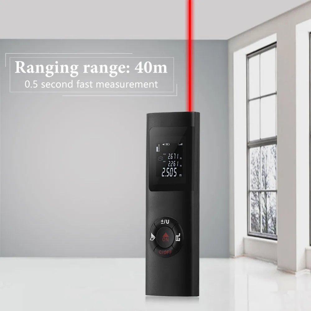 Mini laser range finder pocket size 40m black ABS enclosure with LCD backlight display