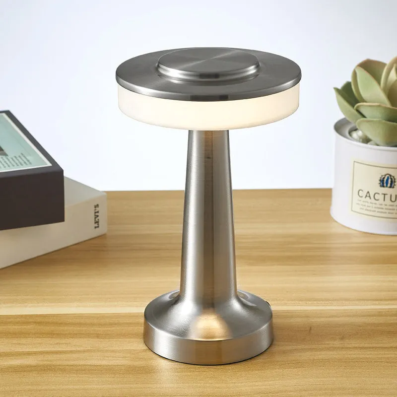 Wireless rechargeable touch sensor mushroom table lamp in gold with acrylic shade