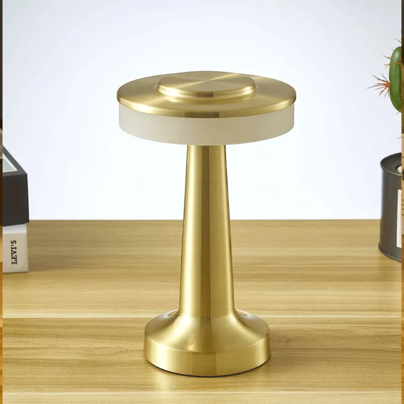 Wireless rechargeable touch sensor mushroom table lamp in gold with acrylic shade