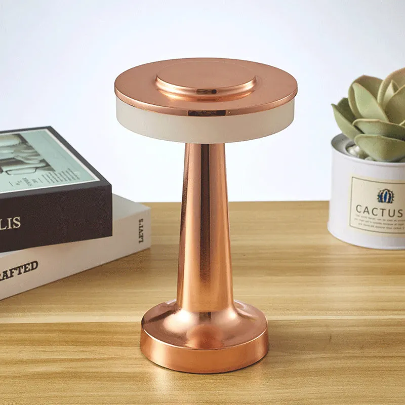 Wireless rechargeable touch sensor mushroom table lamp in gold with acrylic shade