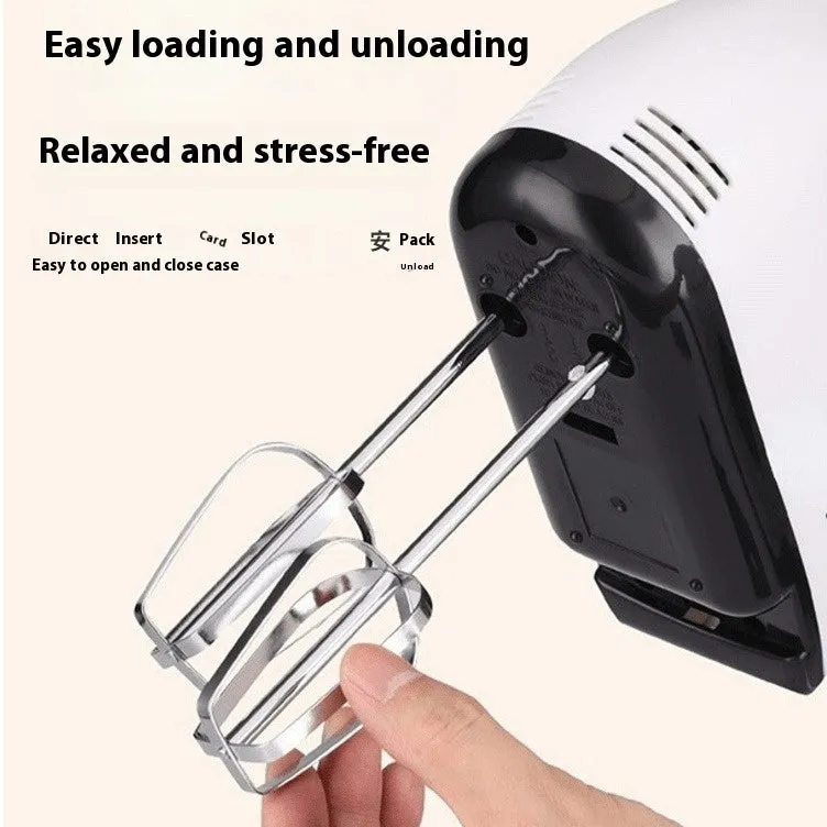 Electric egg beater hand mixer in white with silver beaters, 100W, 7-speed control, EU plug