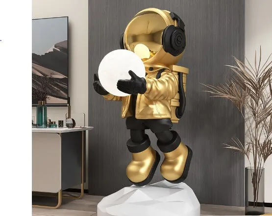 Large Red Net Lighting floor-to-ceiling astronaut decoration light in silver, 80cm tall, with lunar lamp
