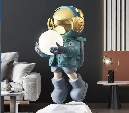 Large Red Net Lighting floor-to-ceiling astronaut decoration light in silver, 80cm tall, with lunar lamp