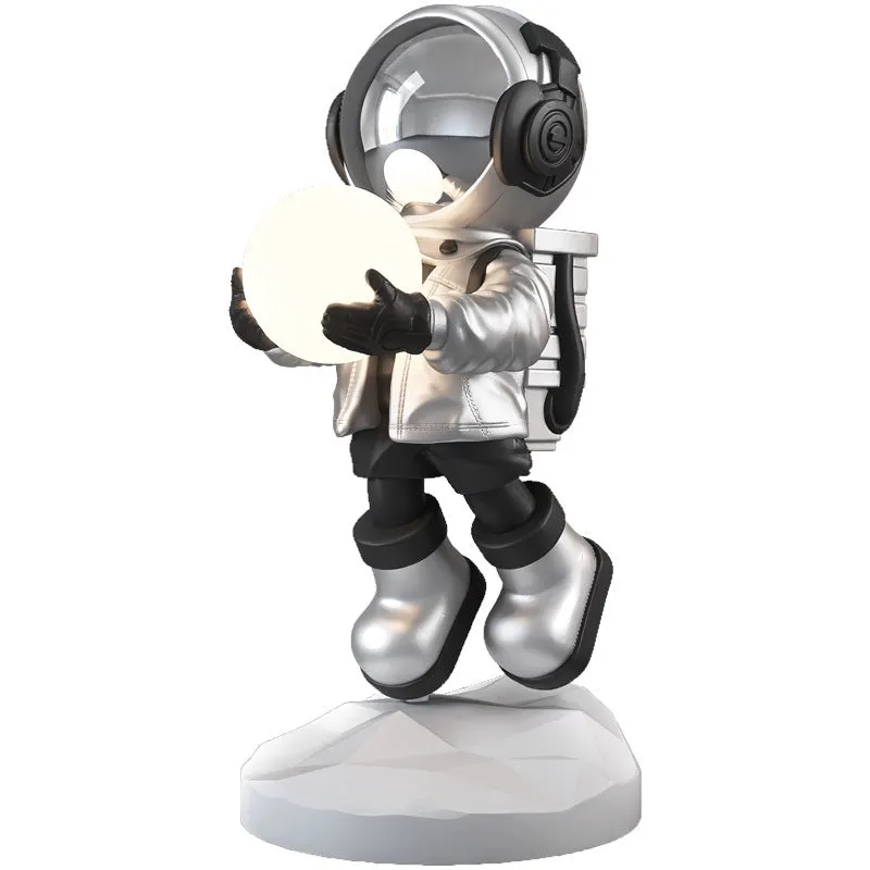 Large Red Net Lighting floor-to-ceiling astronaut decoration light in silver, 80cm tall, with lunar lamp