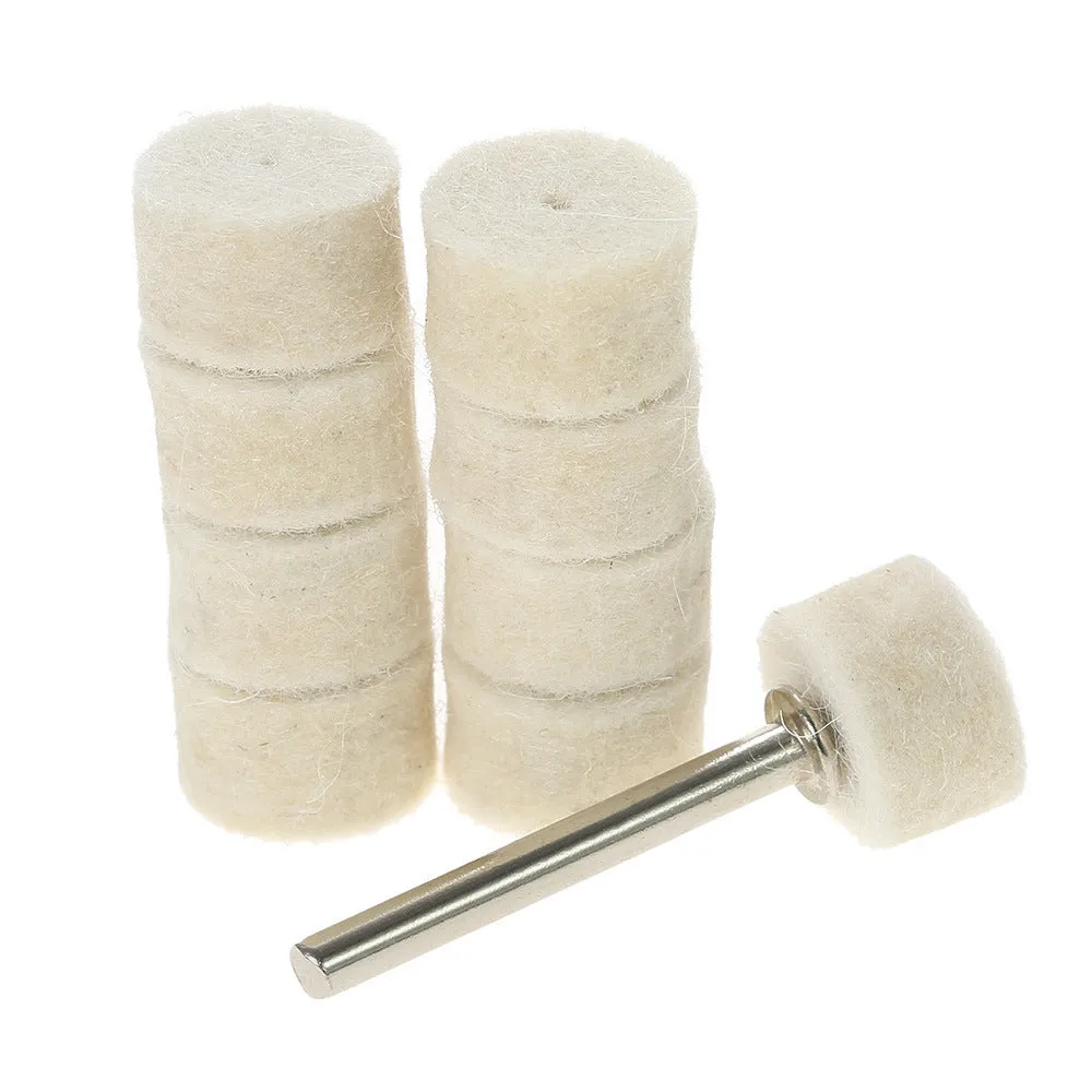 White wool and felt polishing wheel kit with 129 pieces including handles and abrasive wheels for rotary tools