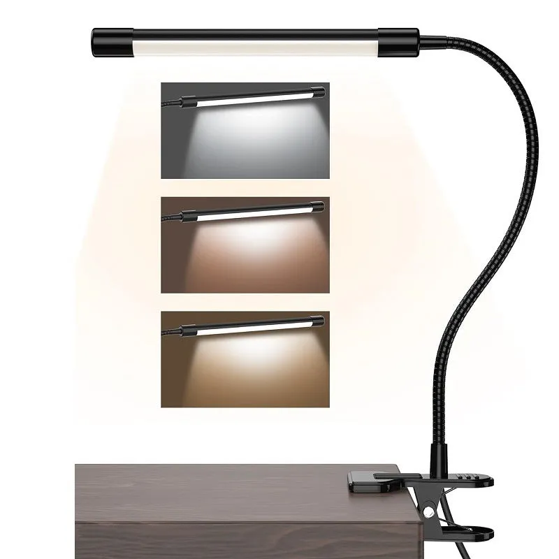 26cm black and white USB LED desk lamp for dormitory study areas with eye protection feature