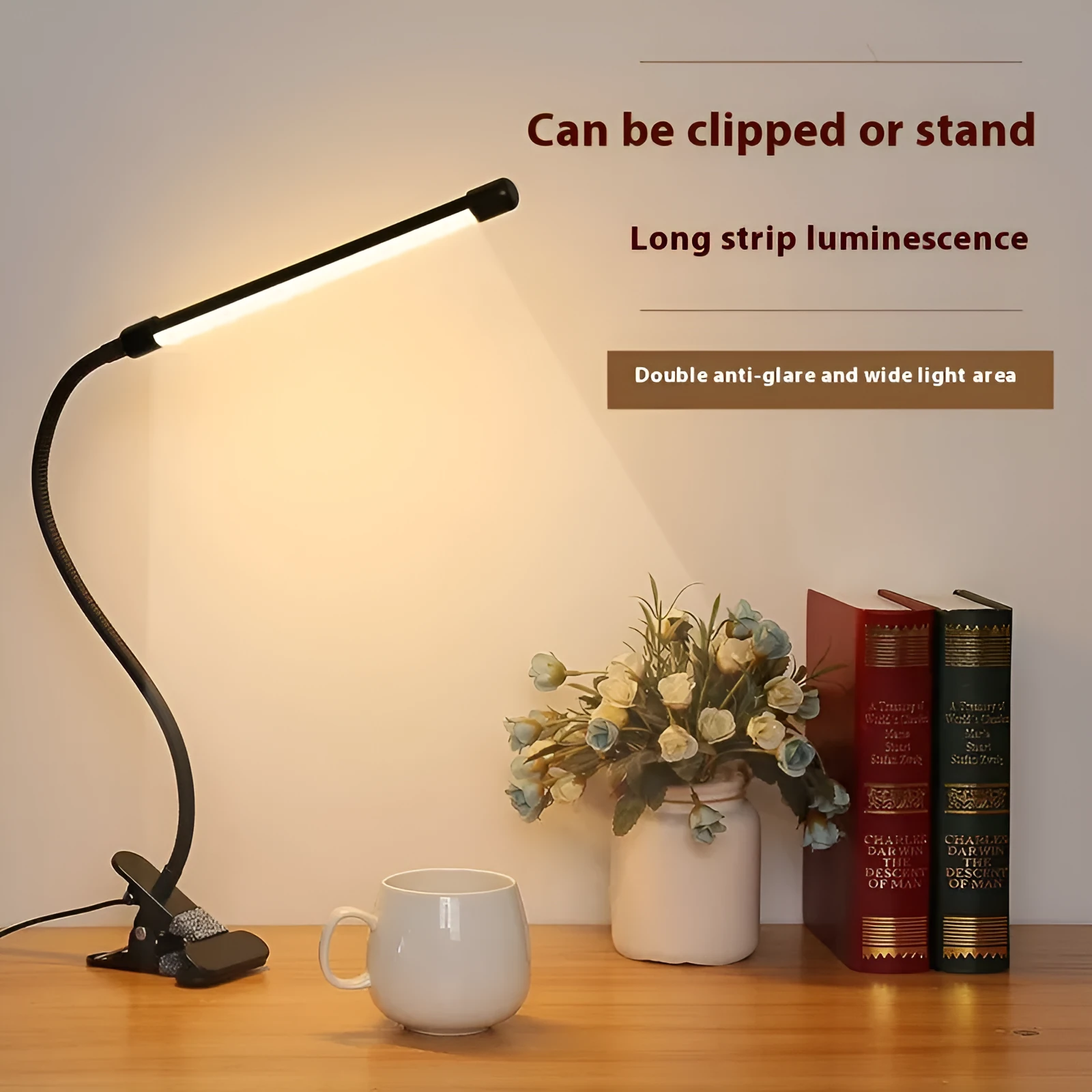 26cm black and white USB LED desk lamp for dormitory study areas with eye protection feature