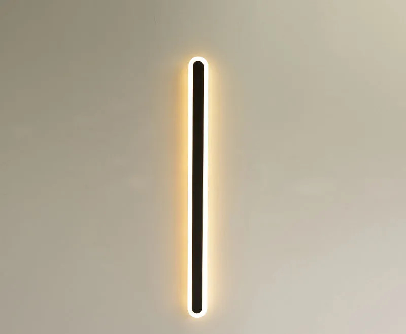 LED line wall lamp with wrought iron frame and acrylic diffuser in black warm light finish