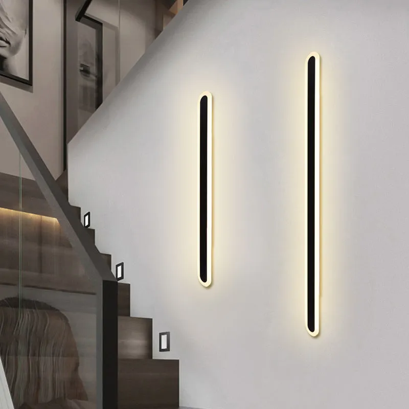 LED line wall lamp with wrought iron frame and acrylic diffuser in black warm light finish