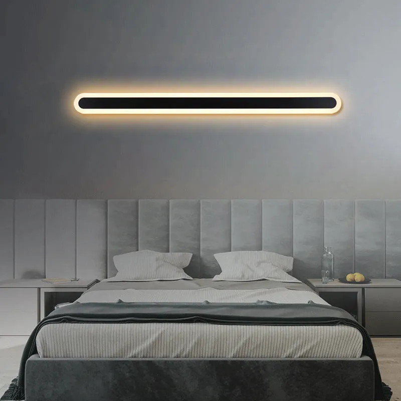 LED line wall lamp with wrought iron frame and acrylic diffuser in black warm light finish