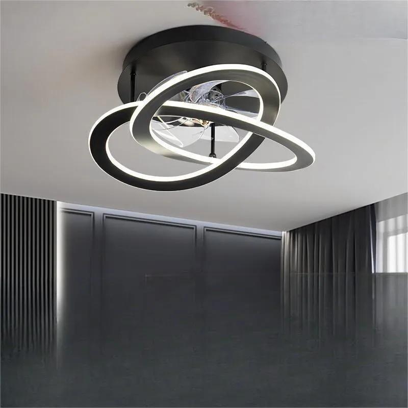 Modern simplicity ceiling fan lamp with remote control in black finish, flush mounted, 1050-1199mm diameter
