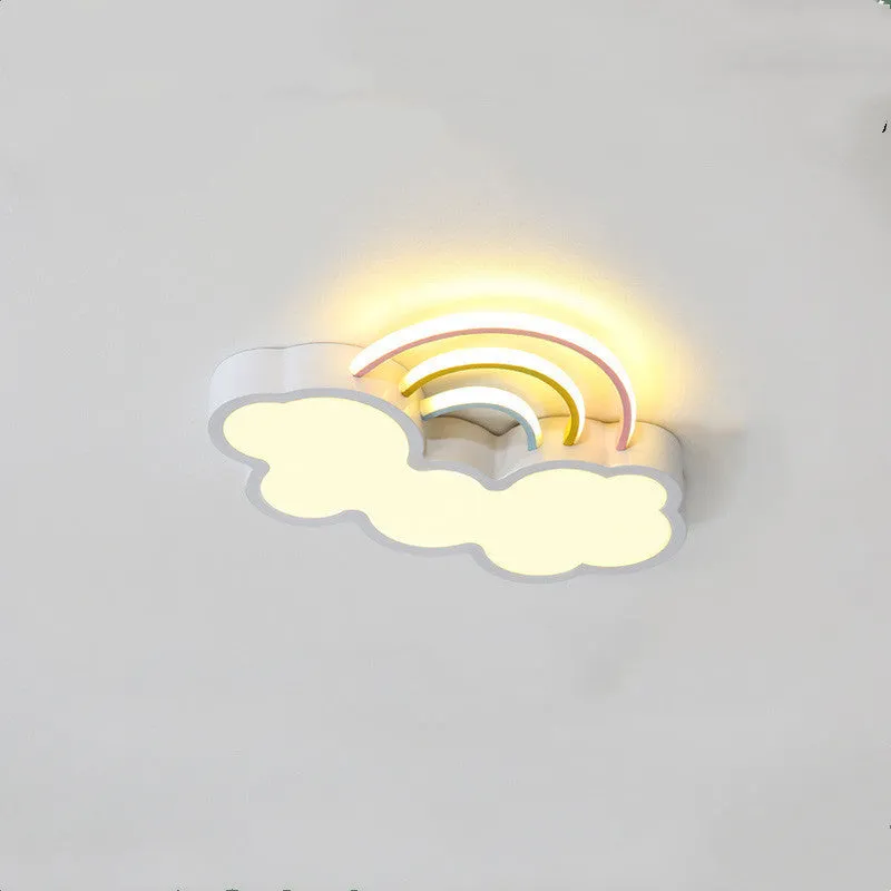 Nordic children's LED ceiling lamp wrought iron rainbow cloud design blue tricolour light 48cm