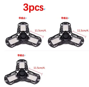 60W 6000 lumen deformable garage light with three adjustable heads, aluminium housing, E27 connector