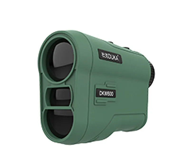 Handheld laser rangefinder distance measuring instrument for golf and outdoor use.