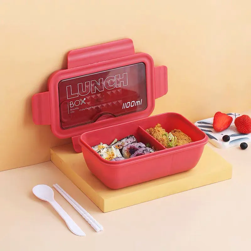 Green four-layer partitioned plastic bento lunch box with separate compartments