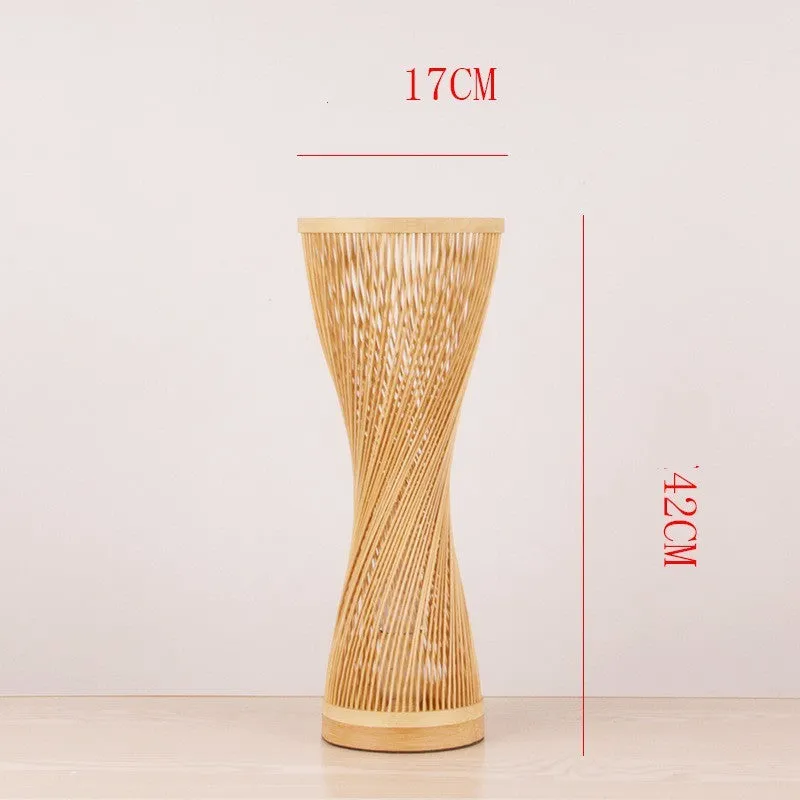 Creative Japanese bedside lamp with hand-woven bamboo shade, 17cm diameter, 40cm height, on a wooden table