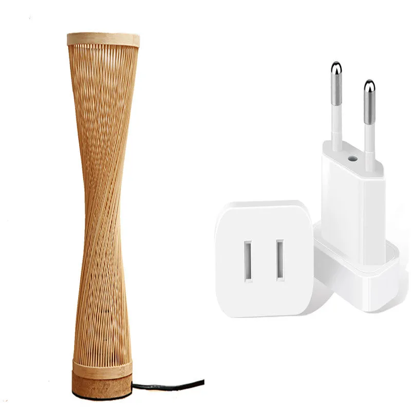 Creative Japanese bedside lamp with hand-woven bamboo shade, 17cm diameter, 40cm height, on a wooden table