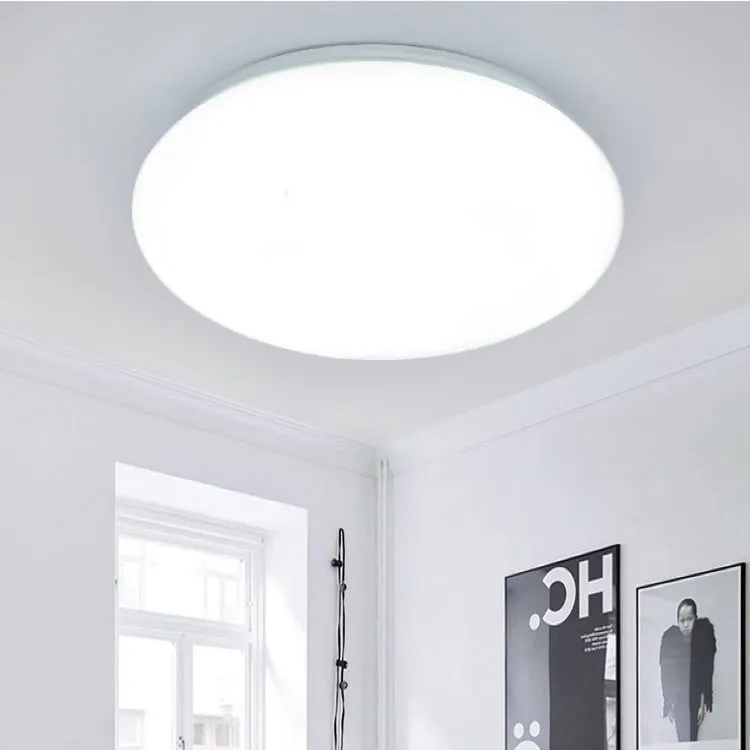 Round white LED ceiling lamp with acrylic shade, remote control, 26cm diameter, white light