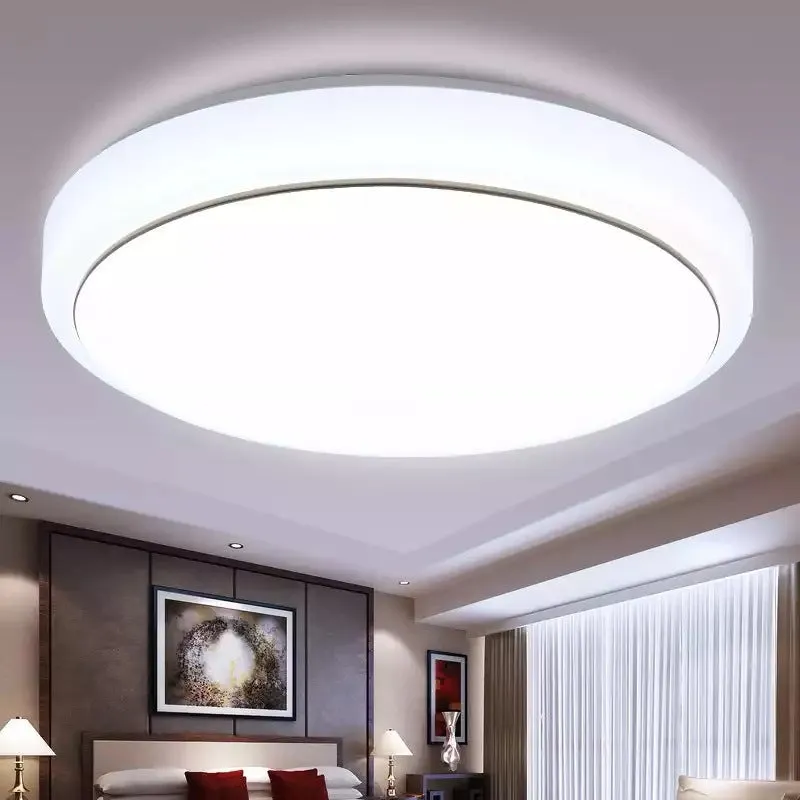 Round white LED ceiling lamp with acrylic shade, remote control, 26cm diameter, white light
