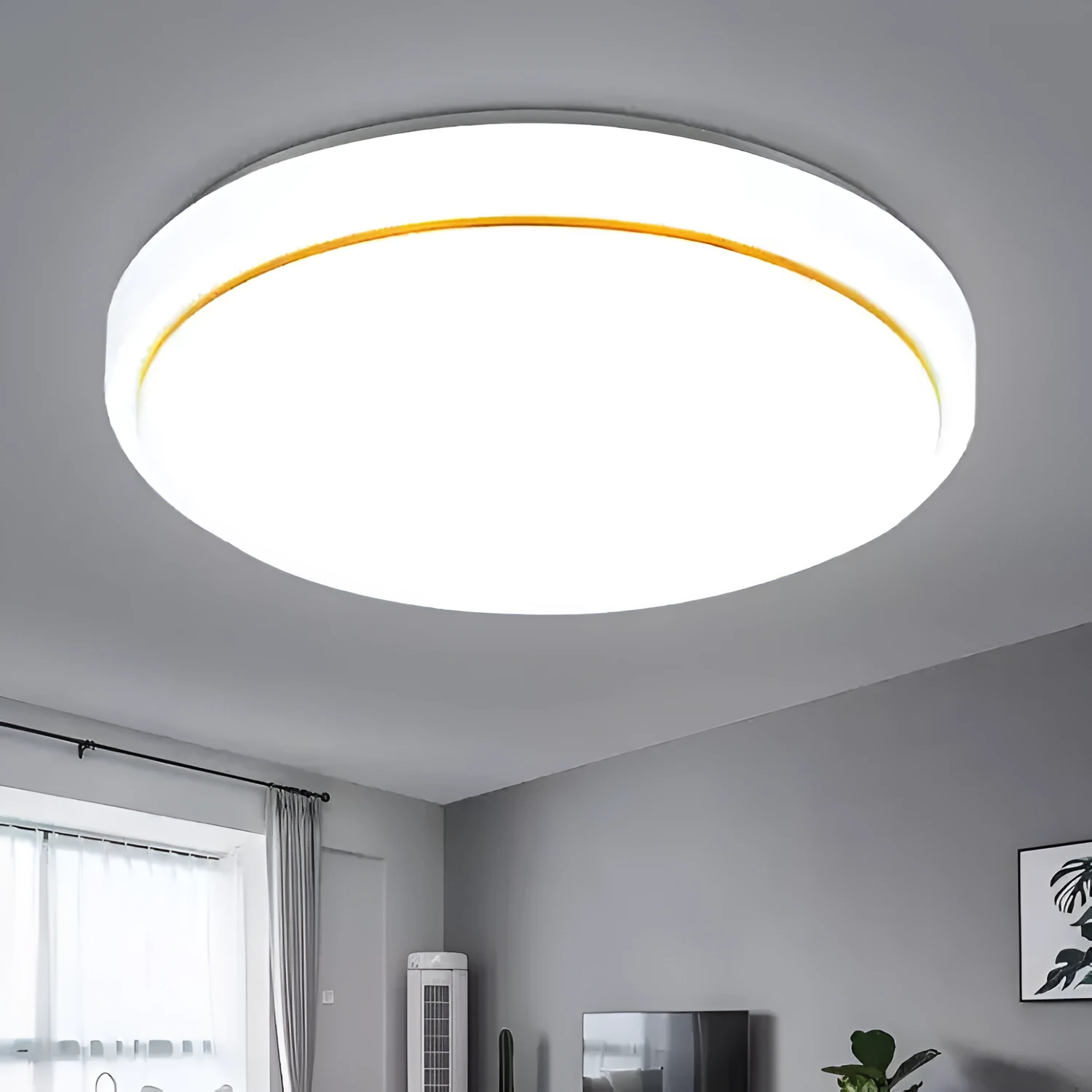 Round white LED ceiling lamp with acrylic shade, remote control, 26cm diameter, white light