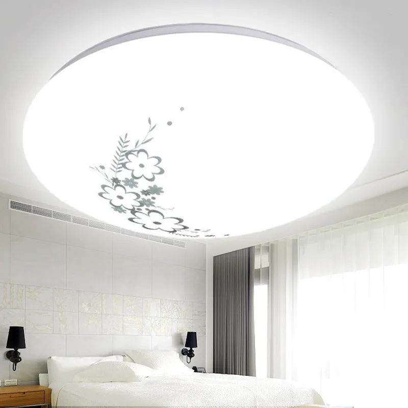 Round white LED ceiling lamp with acrylic shade, remote control, 26cm diameter, white light