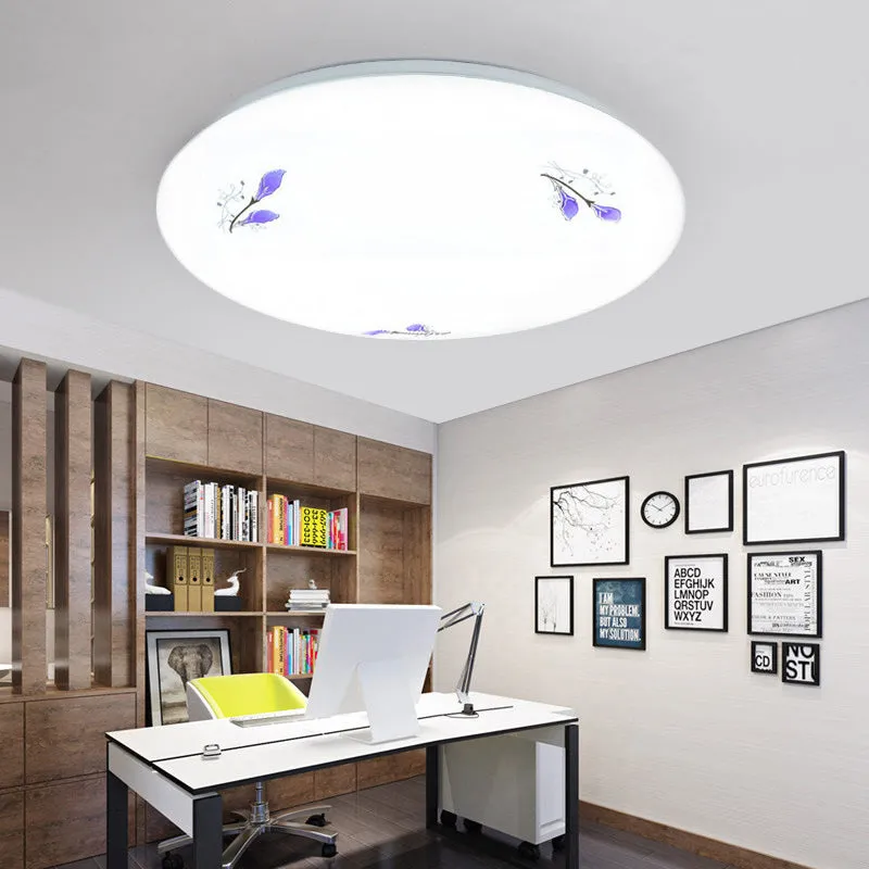 Round white LED ceiling lamp with acrylic shade, remote control, 26cm diameter, white light