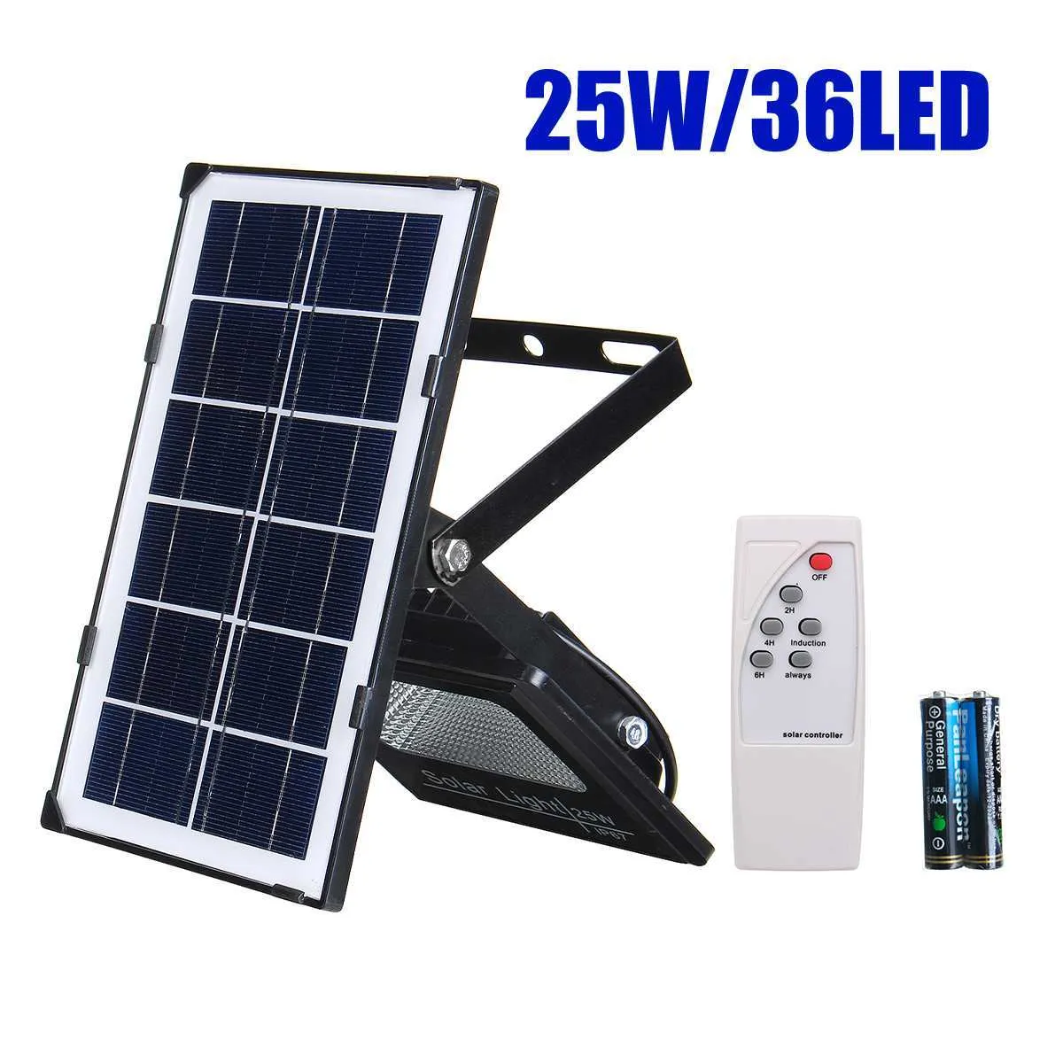 Solar wall lamp in black with remote control, plastic shell and toughened glass, 10W/25W options