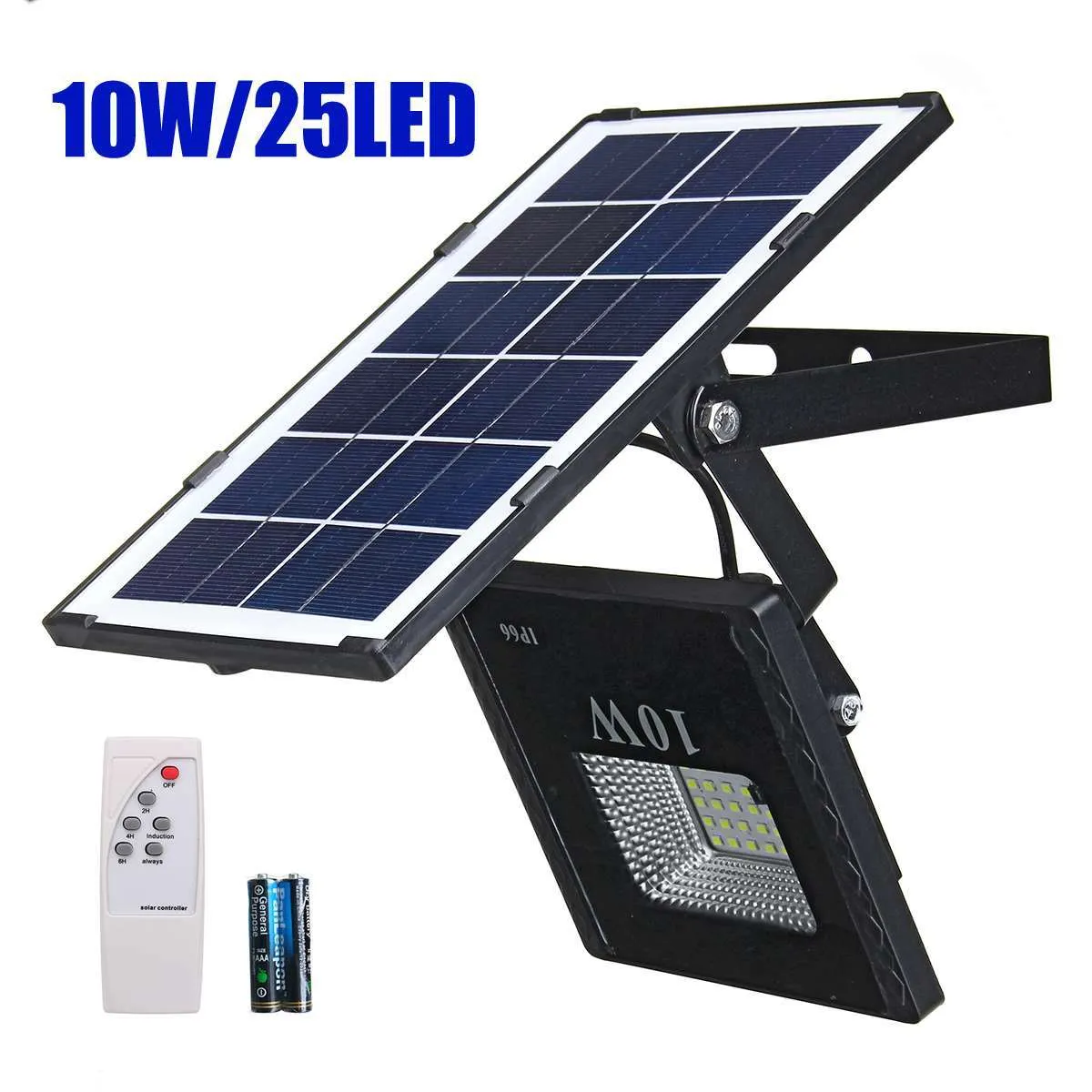 Solar wall lamp in black with remote control, plastic shell and toughened glass, 10W/25W options