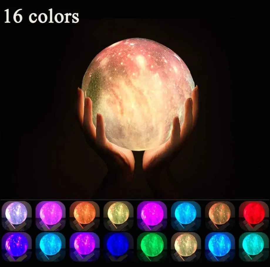 3D printed lunar night light with remote control, LED colour change, available in multiple sizes