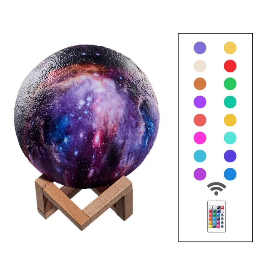 3D printed lunar night light with remote control, LED colour change, available in multiple sizes