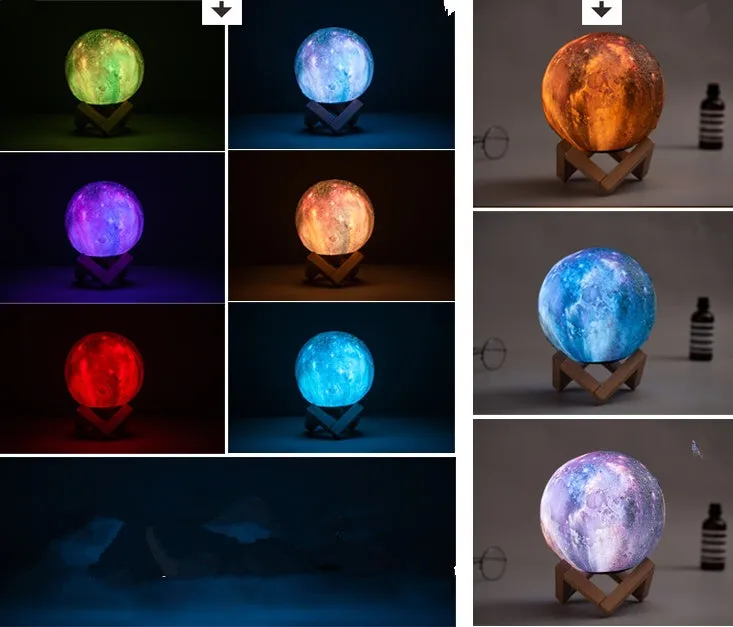3D printed lunar night light with remote control, LED colour change, available in multiple sizes