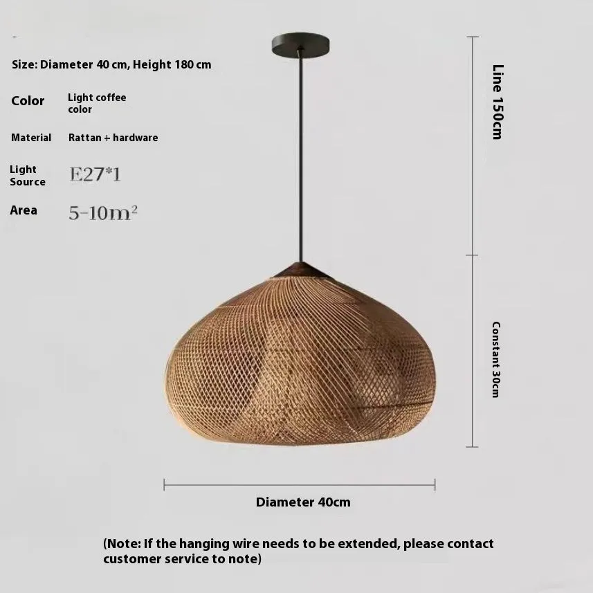 Rattan ceiling lamp 40cm retro hand-woven natural finish for living room