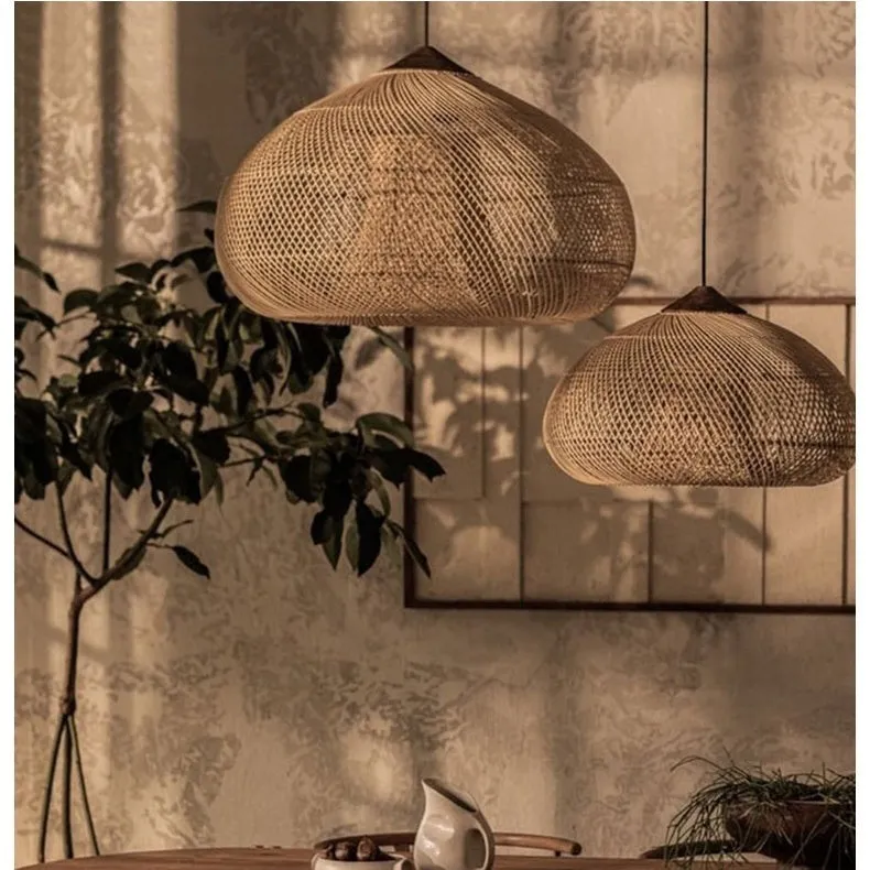 Rattan ceiling lamp 40cm retro hand-woven natural finish for living room