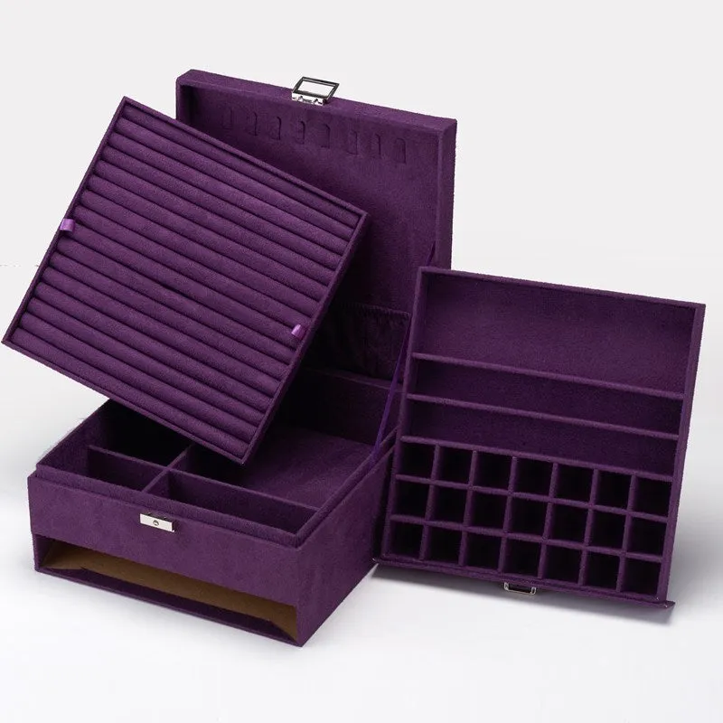 Large capacity multi-layer wooden jewellery storage box in green with dimensions 26x26x12.5cm