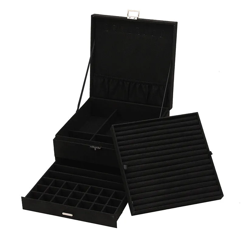 Large capacity multi-layer wooden jewellery storage box in green with dimensions 26x26x12.5cm