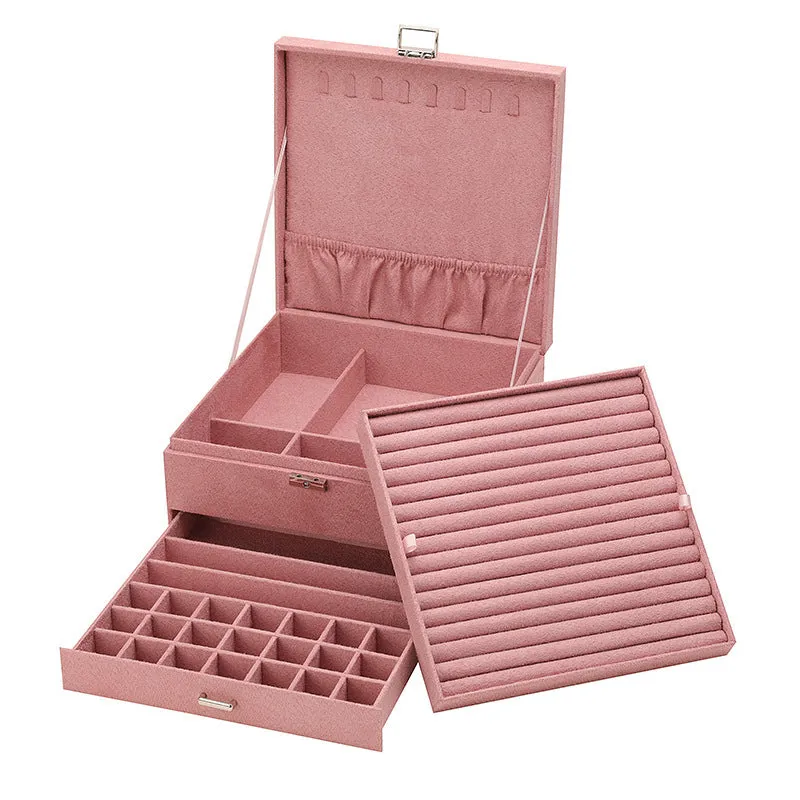 Large capacity multi-layer wooden jewellery storage box in green with dimensions 26x26x12.5cm