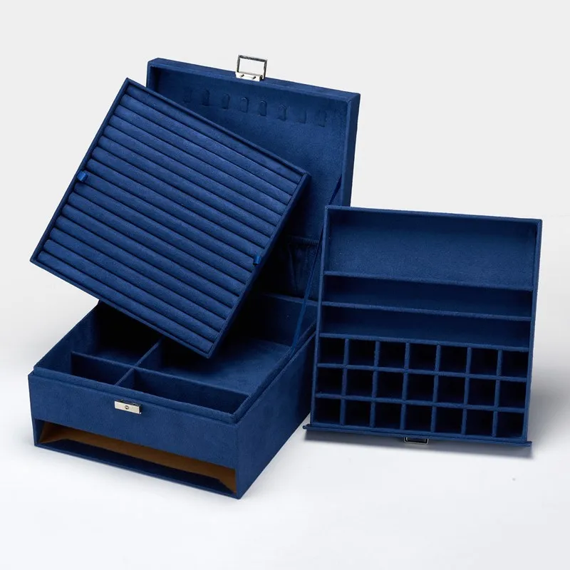 Large capacity multi-layer wooden jewellery storage box in green with dimensions 26x26x12.5cm