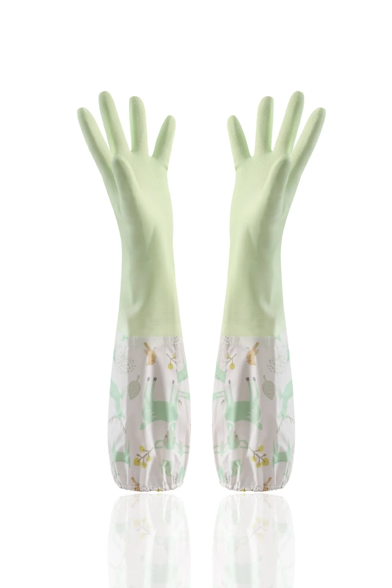 PVC waterproof cleaning gloves in Nordic blue with drawstring single layer collar