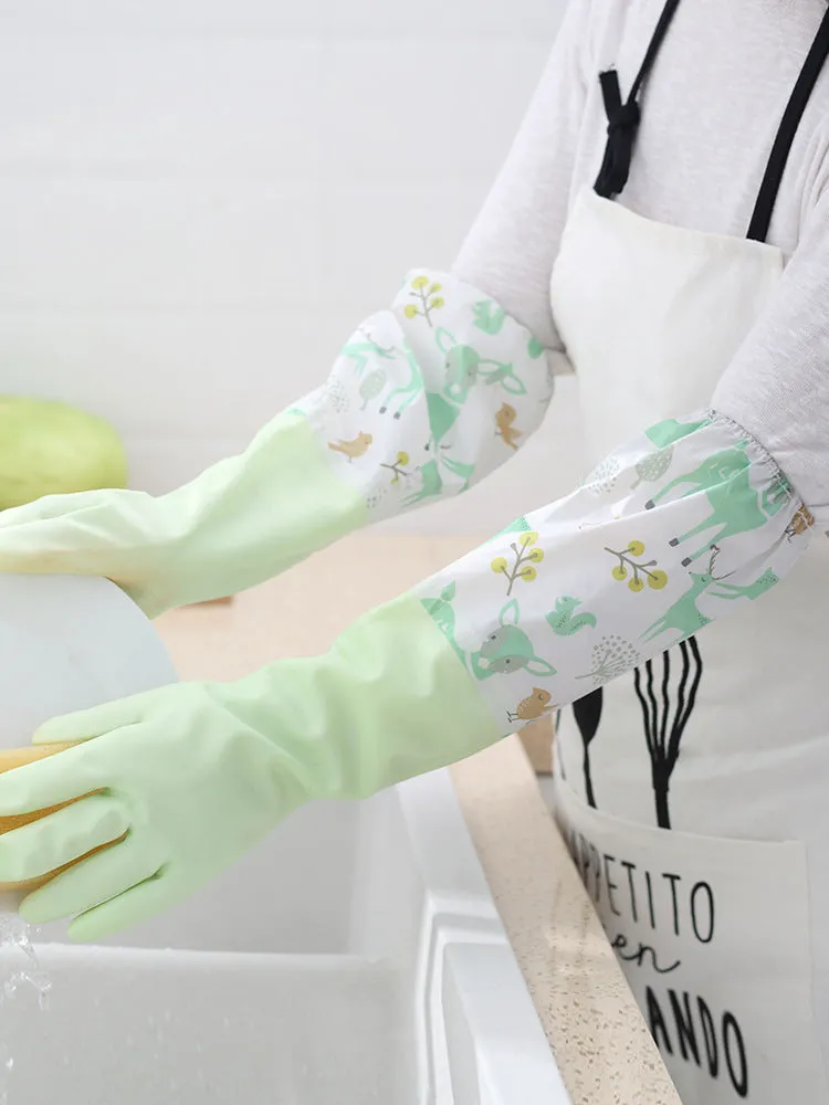 PVC waterproof cleaning gloves in Nordic blue with drawstring single layer collar
