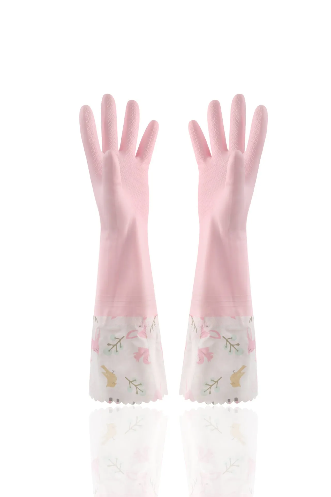 PVC waterproof cleaning gloves in Nordic blue with drawstring single layer collar