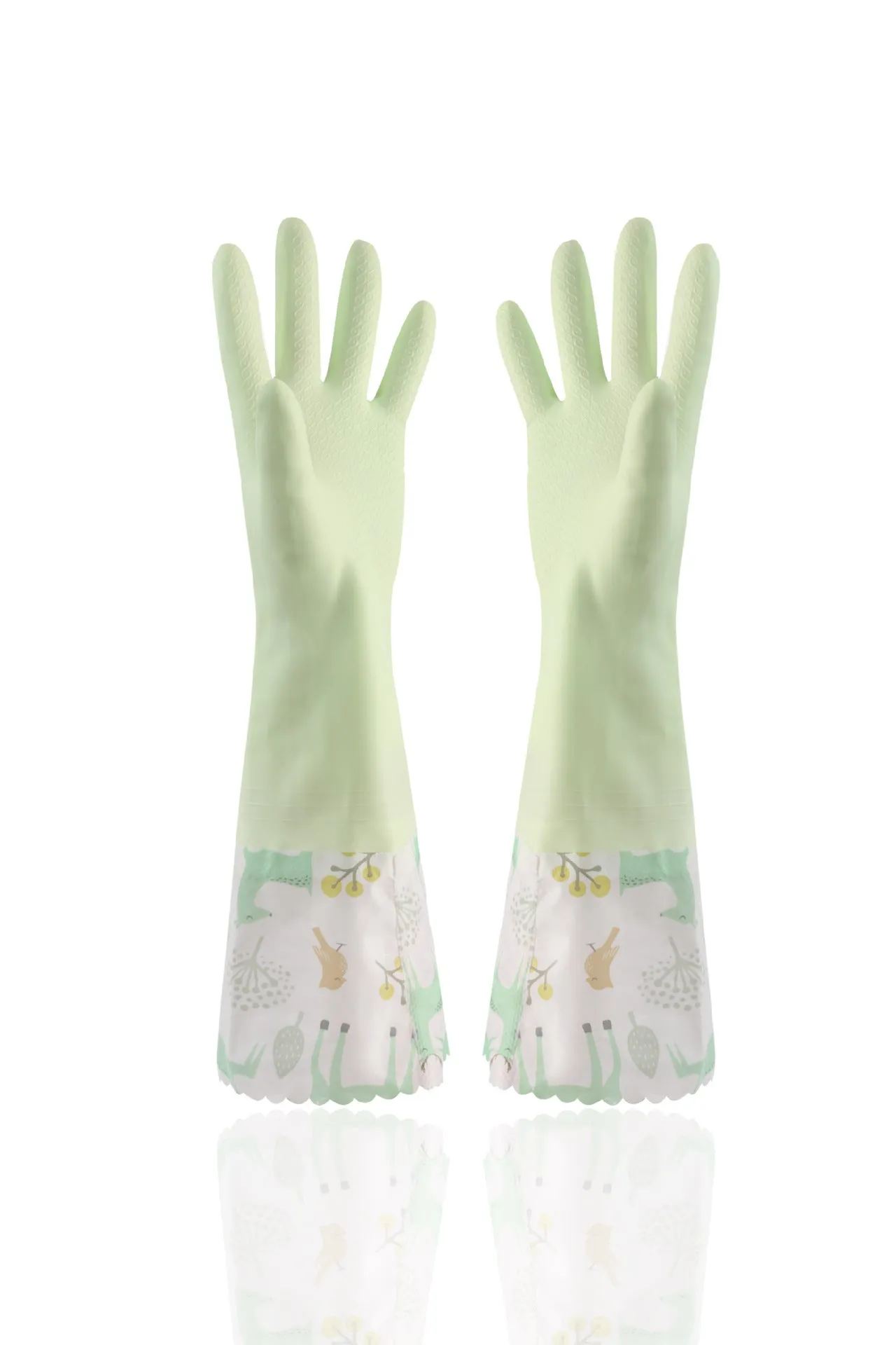 PVC waterproof cleaning gloves in Nordic blue with drawstring single layer collar