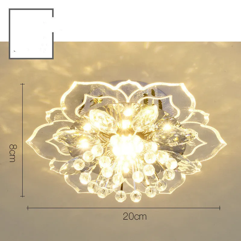 Modern crystal ceiling lamp with flower-shaped shade and LED light in warm white, white, or colour options.