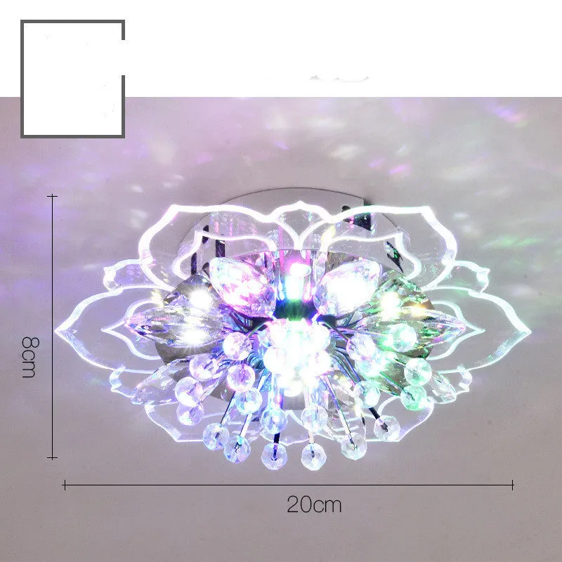 Modern crystal ceiling lamp with flower-shaped shade and LED light in warm white, white, or colour options.
